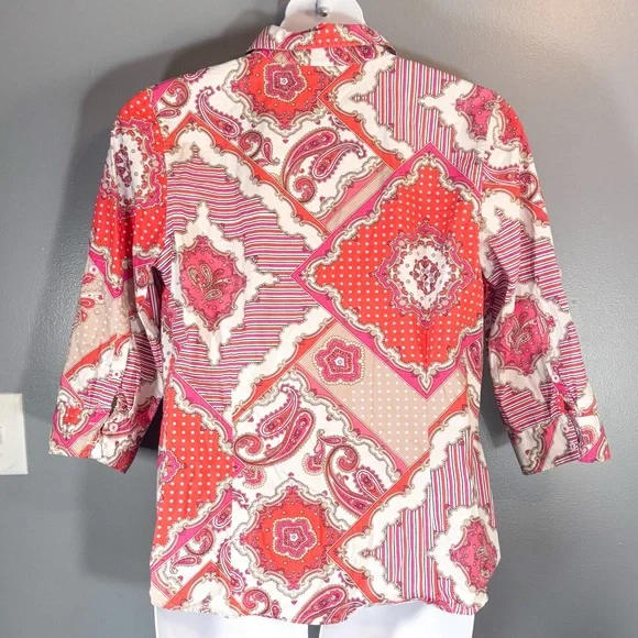 Van Heusen Patchwork Paisley Button Front Shirt XL Red Pink Cotton - Picture 9 of 14